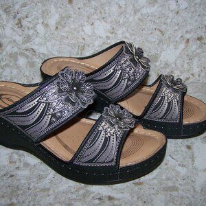 Atalina Shoes 7.5 Black Flower with Silver Studs